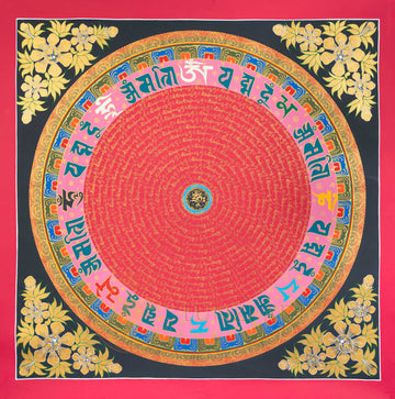 Om Mantra Mandala Thangka: The Sacred Circle of Primordial Sound - T-N-ET-CB-MM-0027