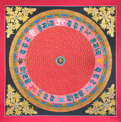 Om Mantra Mandala Thangka: The Sacred Circle of Primordial Sound - T-N-ET-CB-MM-0027