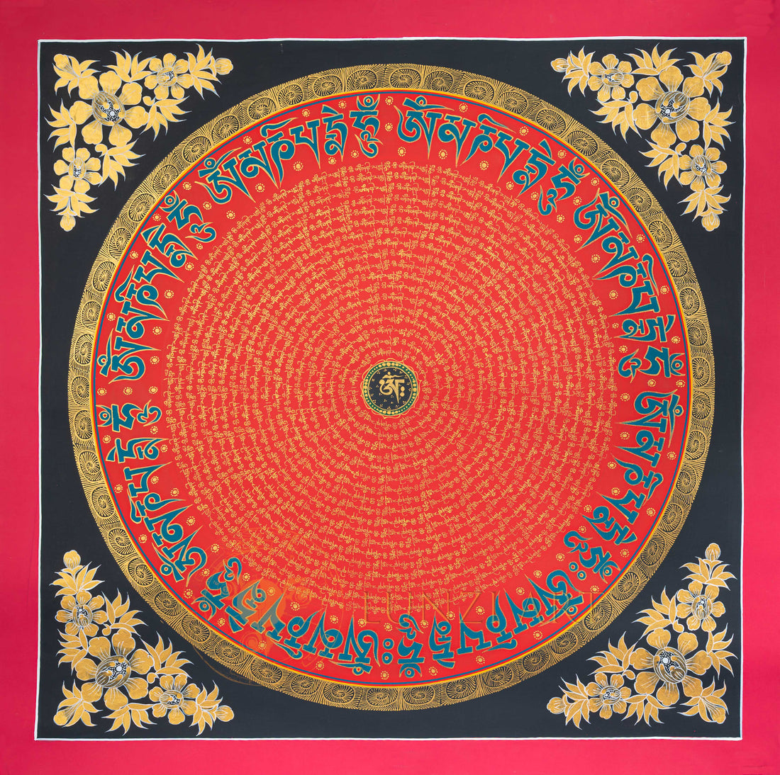 Om Mantra Mandala Thangka: The Sacred Wheel of Radiant Wisdom - T-N-ET-CB-MM-0030