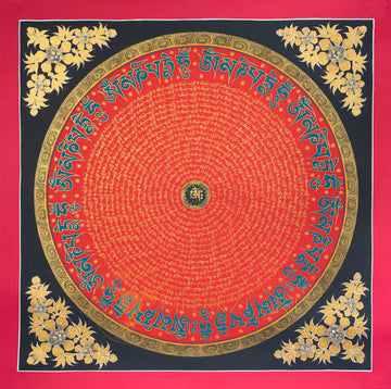 Om Mantra Mandala Thangka: The Sacred Wheel of Radiant Wisdom - T-N-ET-CB-MM-0030