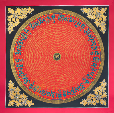 Om Mantra Mandala Thangka: The Sacred Wheel of Radiant Wisdom - T-N-ET-CB-MM-0030