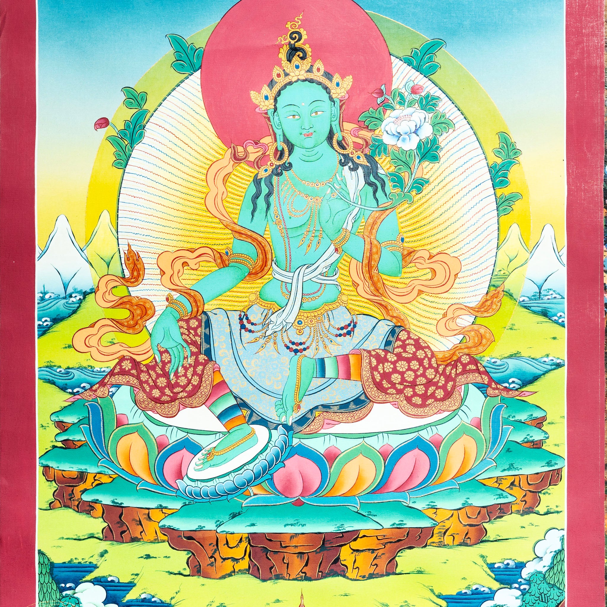 Original/Hand drawn "Green Tara" Thangka - Thangka