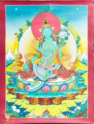 Original/Hand drawn "Green Tara" Thangka - Thangka