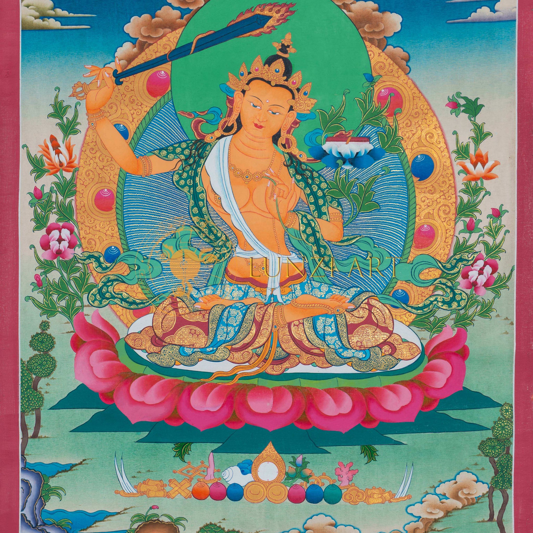 Radiant Manjushri Thangka: Embrace Wisdom and Enlightenment - Thangka
