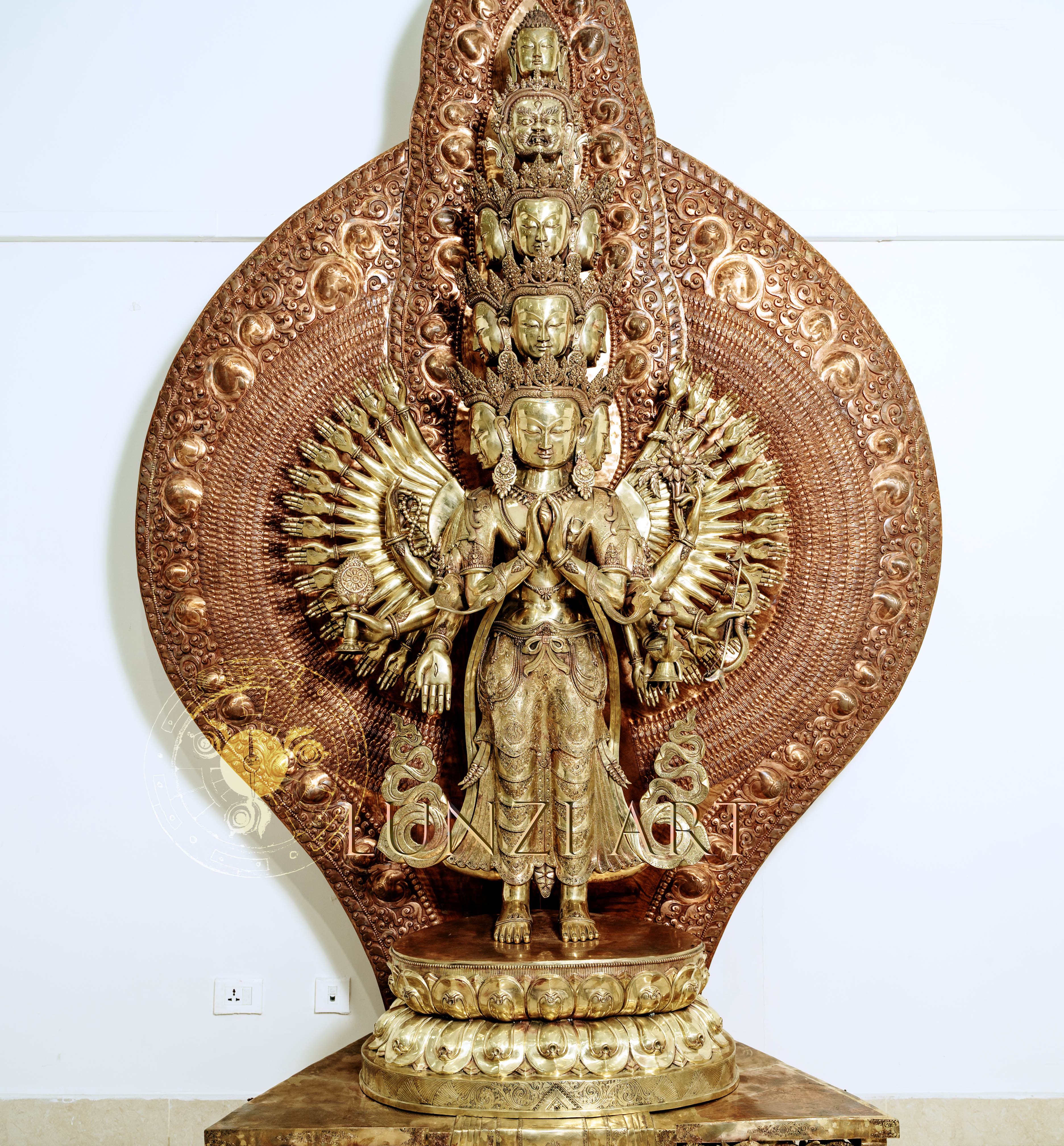 Refined copper standing statue of Multi-Faced Avalokiteshvara ...