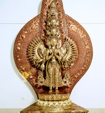 Refined copper standing statue of Multi-Faced Avalokiteshvara - S-P-SS-C-TAA-0006