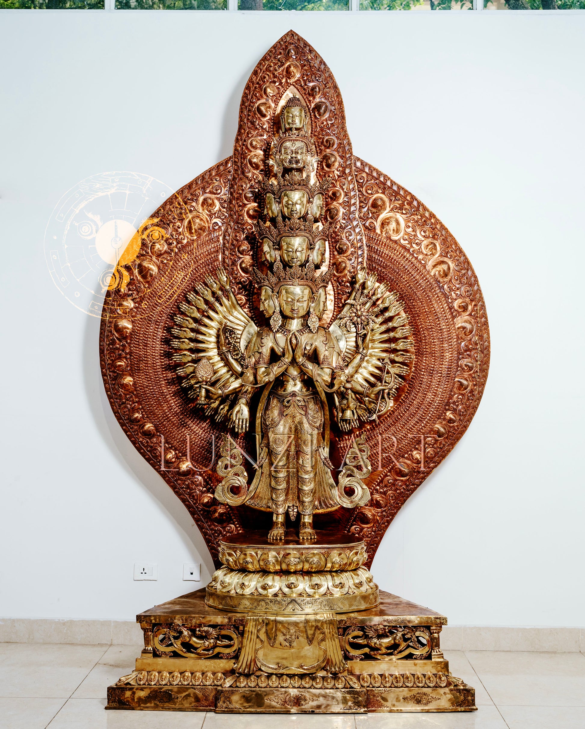 Refined copper standing statue of Multi-Faced Avalokiteshvara - S-P-SS-C-TAA-0006