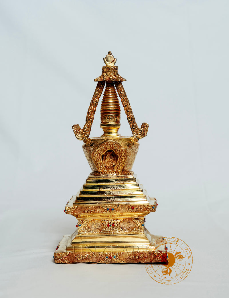 Sacred Stupa Sclupture| Brass with 24k Gold Plating - S-B-HT-FG-CG-S-0005
