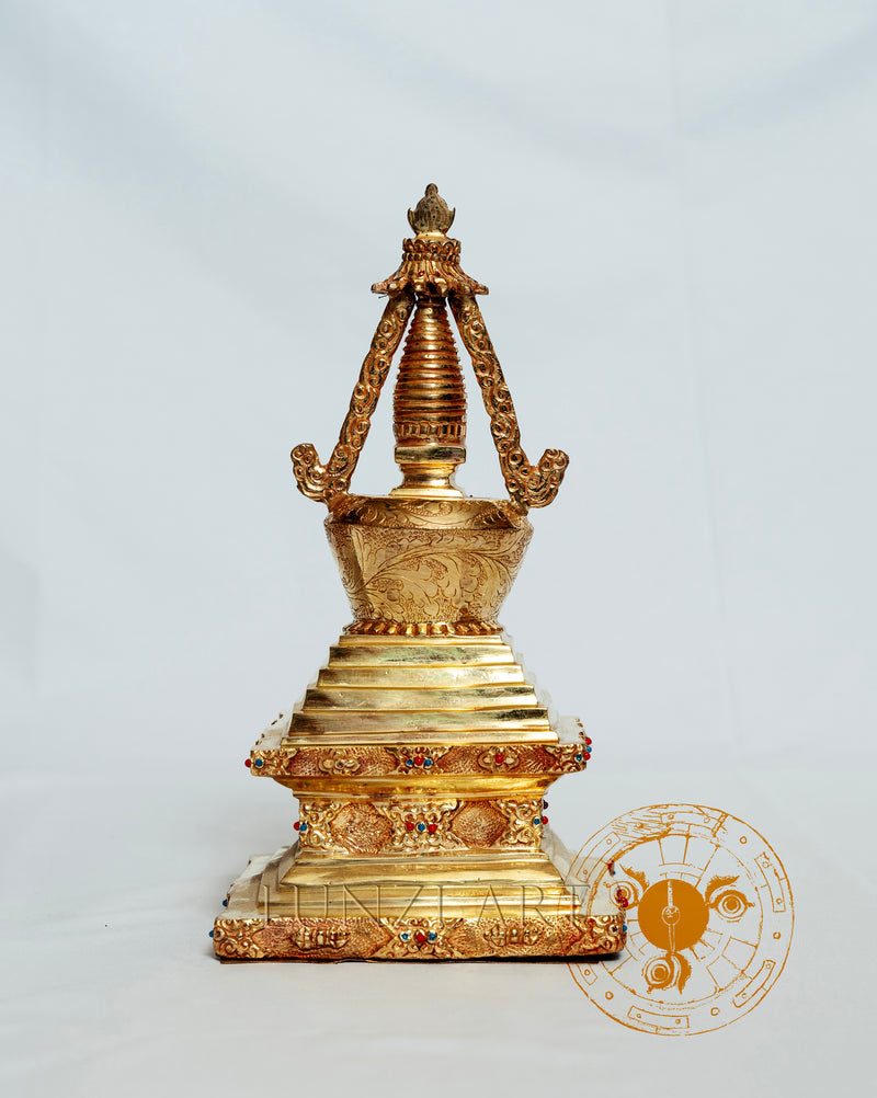 Sacred Stupa Sclupture| Brass with 24k Gold Plating - S-B-HT-FG-CG-S-0005