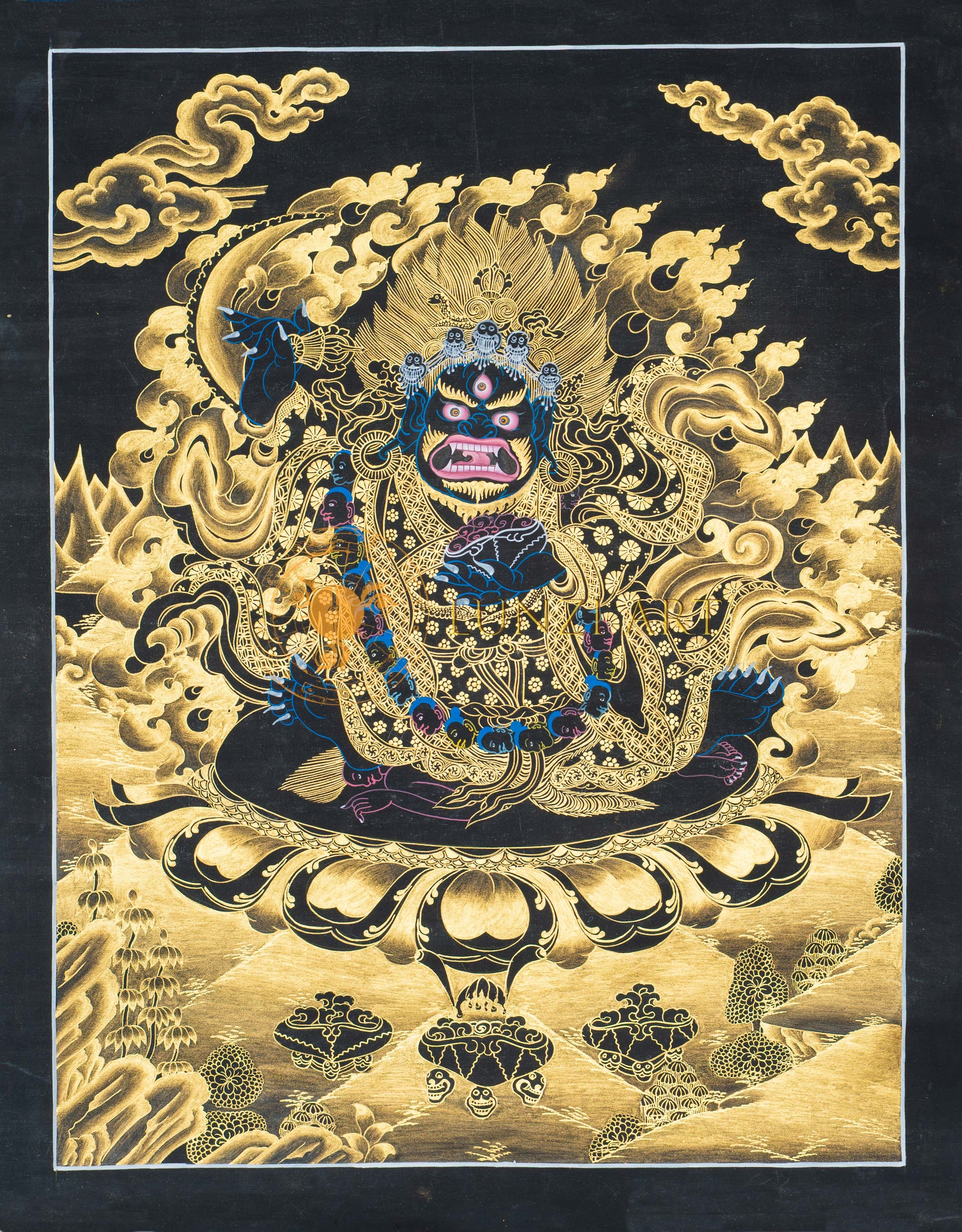 Shadbhuja Mahakala Thangka – The Wrathful Guardian of Wisdom - T-S-BT-BB-M-0138