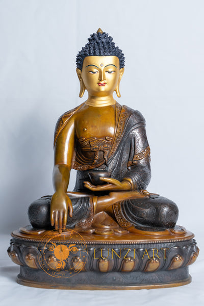 Shakyamuni Buddha Statue | Copper Oxidized with Painted Face - S-B-RM-C-SB-0021