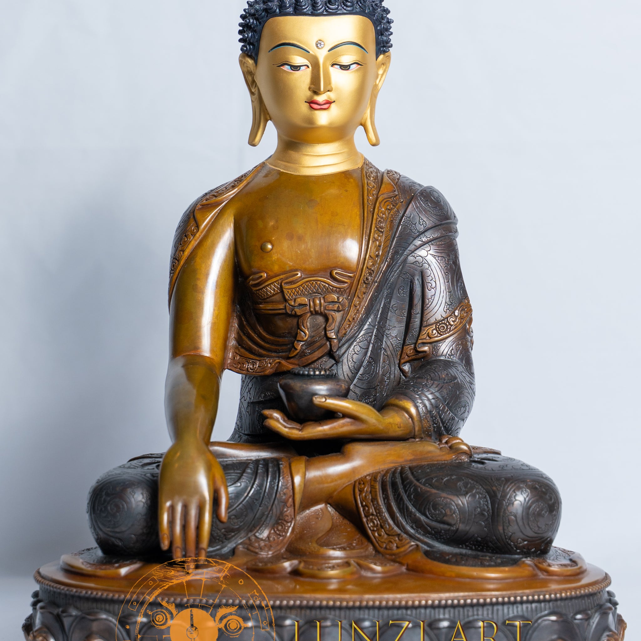 Shakyamuni Buddha Statue | Copper Oxidized with Painted Face - statues