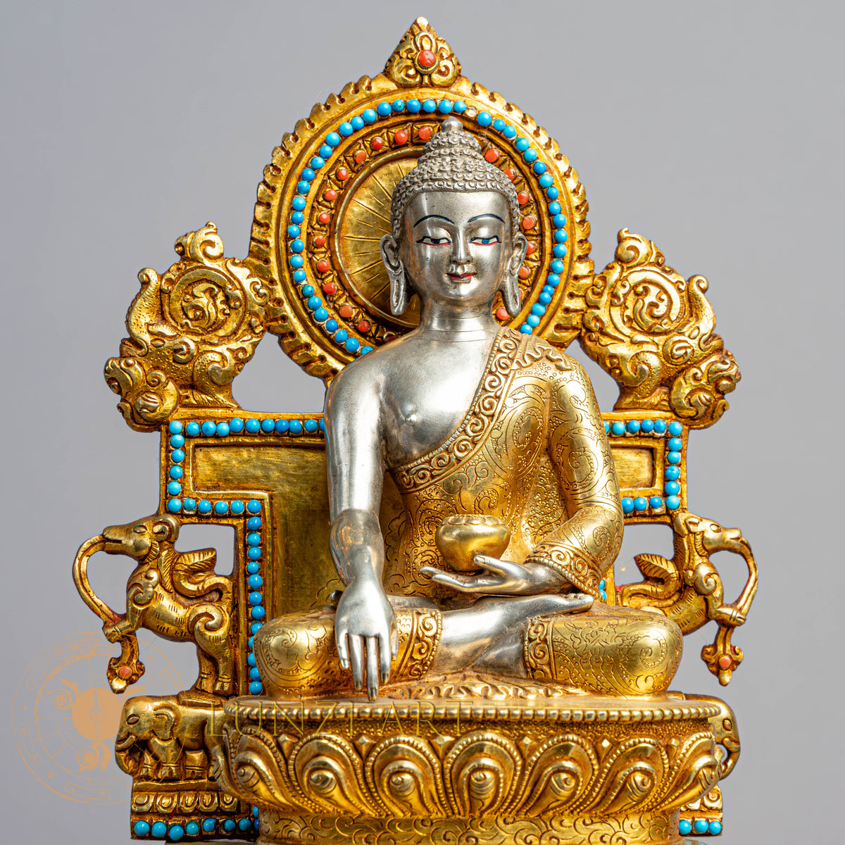 Shakyamuni Buddha Statue | Silver-Plated & Gold-Gilded Copper - S-P-R-GS-SB-00229
