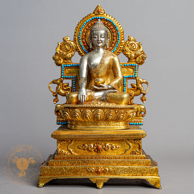Shakyamuni Buddha Statue | Silver-Plated & Gold-Gilded Copper - S-P-R-GS-SB-00229
