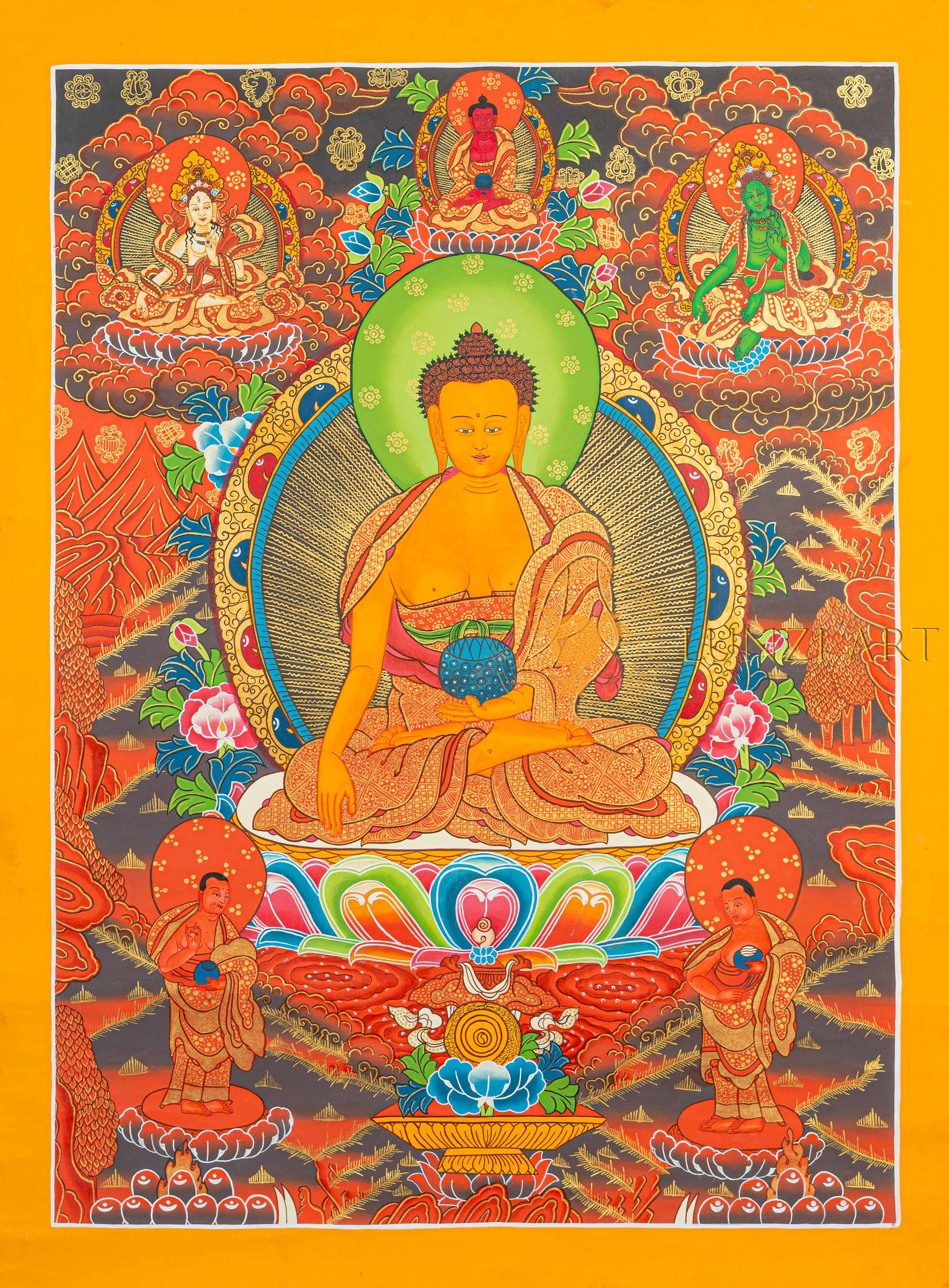 Shakyamuni Buddha Thangka | Hand-Painted Earth Witness Sacred Art - T-N-MB-OB-S-0029