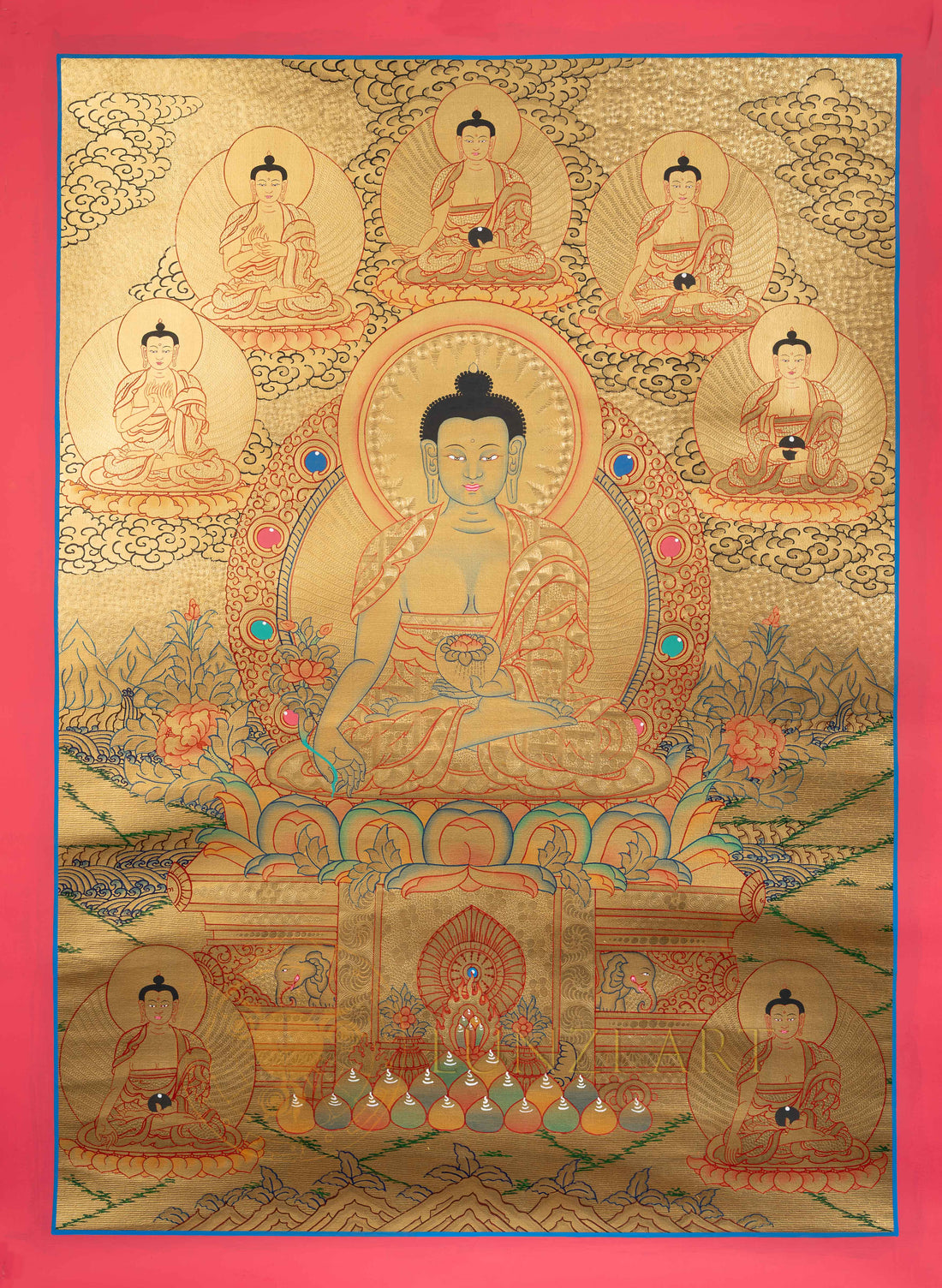 Shakyamuni Buddha Thangka | Hand-Painted Golden Enlightenment Art - T-N-ET-GB-SB-0012