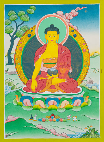 Shakyamuni Buddha Thangka: The Golden Beacon of Universal Enlightenment - T-N-ET-GB-AU-S-0111