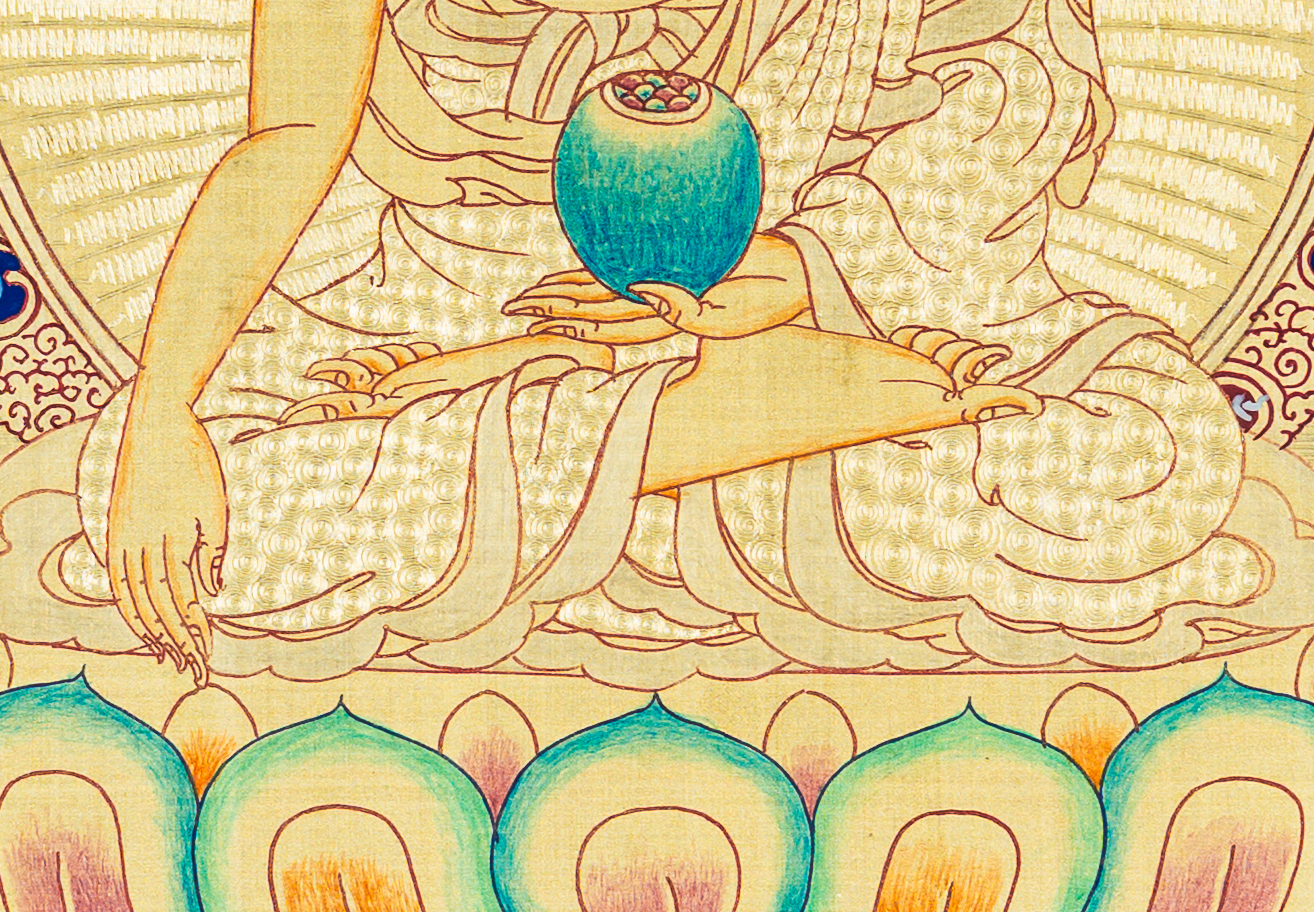 Shakyamuni Buddha Thangka: The Golden Radiance of Enlightenment - T-B-HT-RB-SB-0072