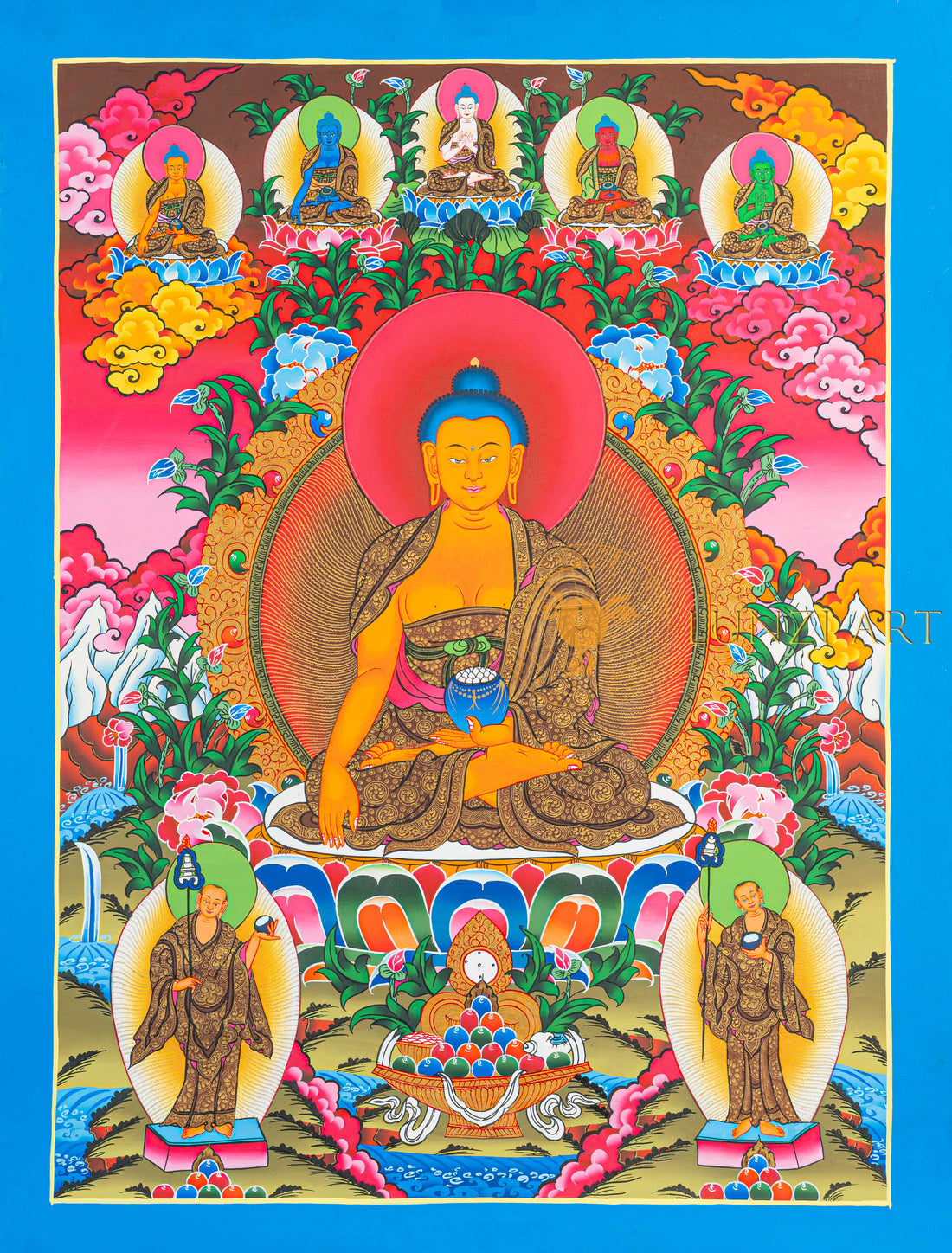 Shakyamuni Buddha Thangka: The Golden Teacher of Enlightenment - T-N-ET-BB-AU-S-0087