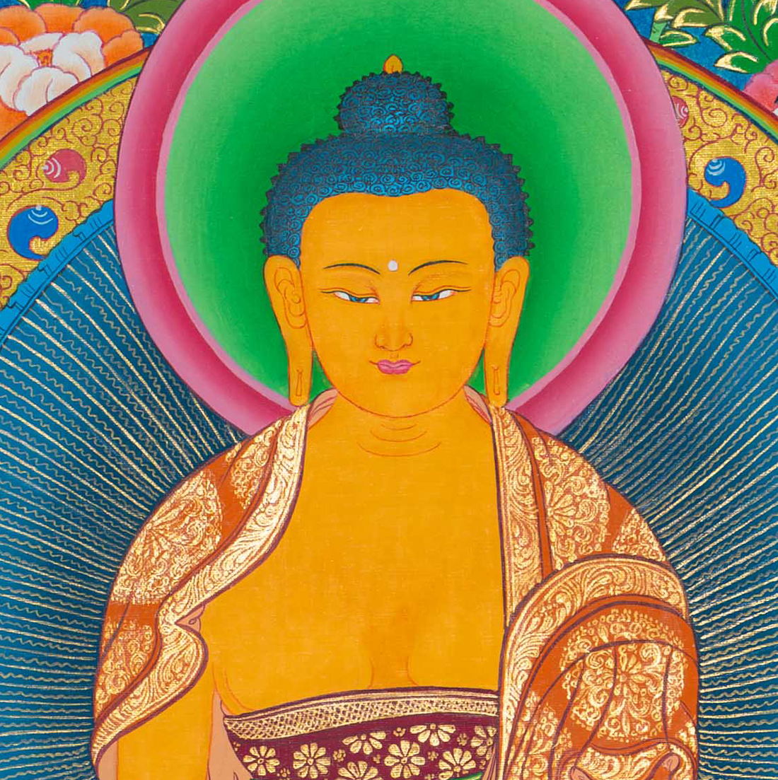 Shakyamuni Buddha Thangka: The Radiant Teacher of Enlightenment - T-S-BT-RB-AU-SB-0119