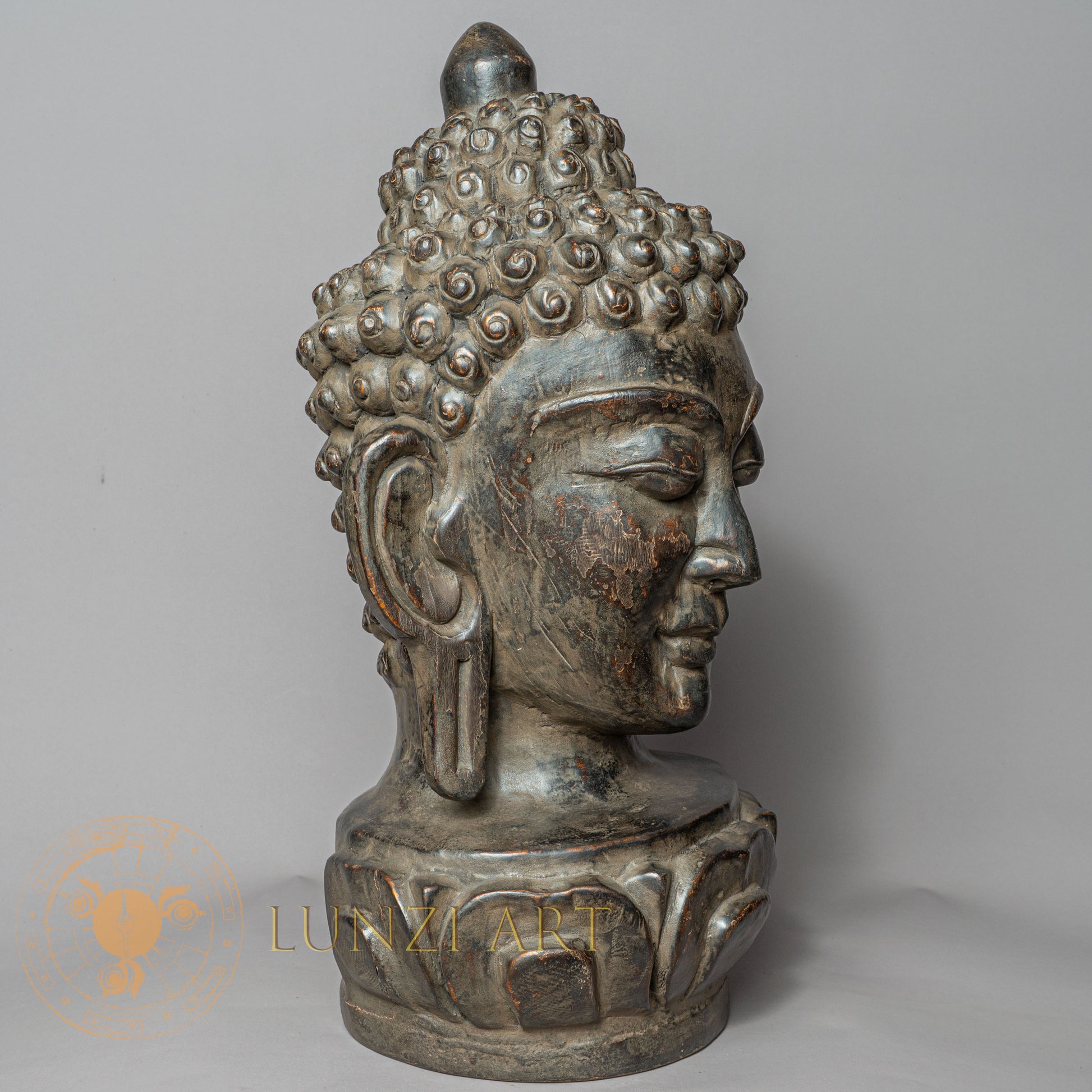Shakyamuni Buddha Wooden Head Statue | Hand-Carved Minimalist Statue - w-s-sh-sbs-0002