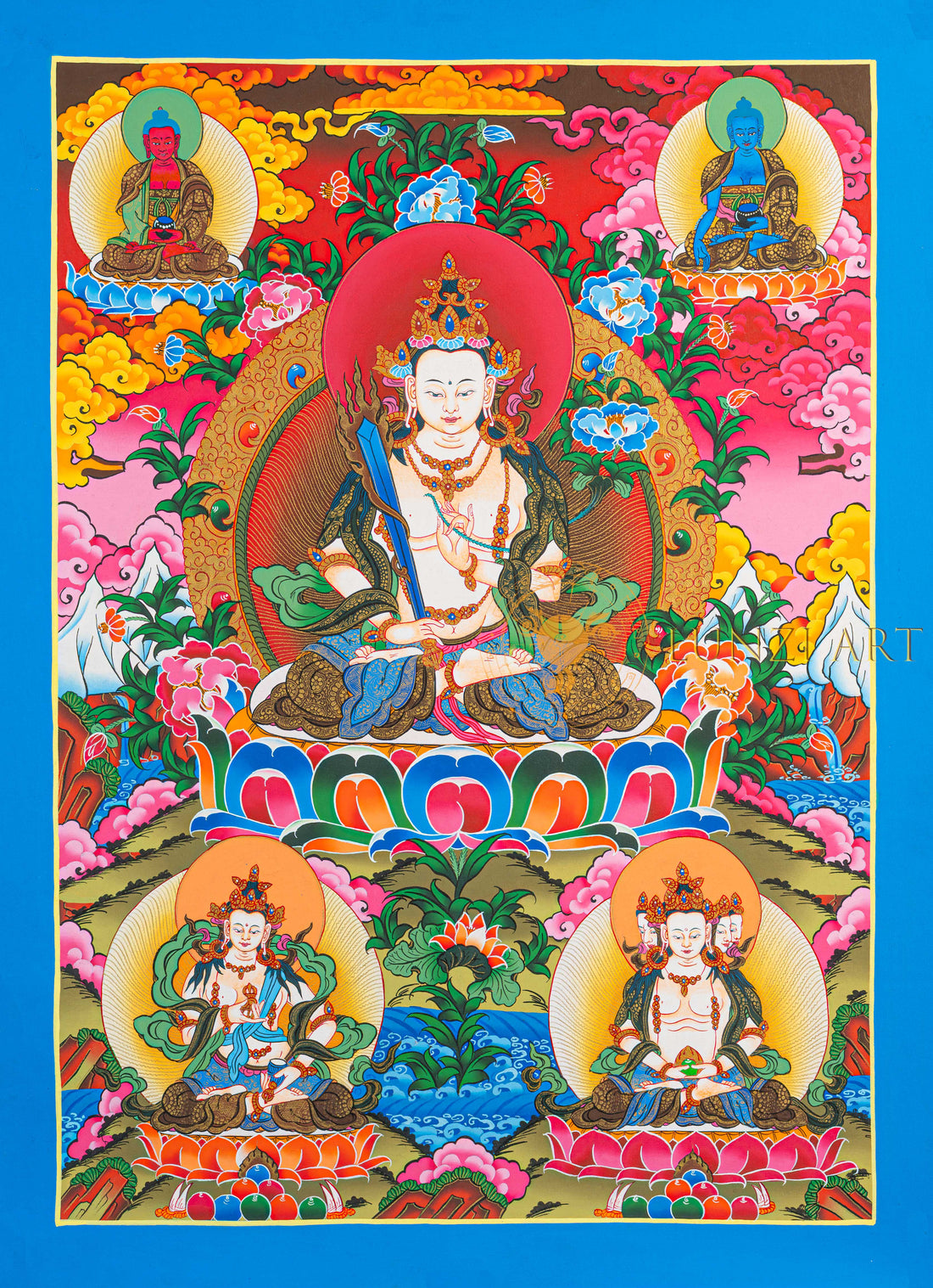 SikunCha (Akshobhya Bodhisattva) Thangka: The Golden Essence of Unshakable Wisdom - T-N-ET-BB-AU-AB-0095