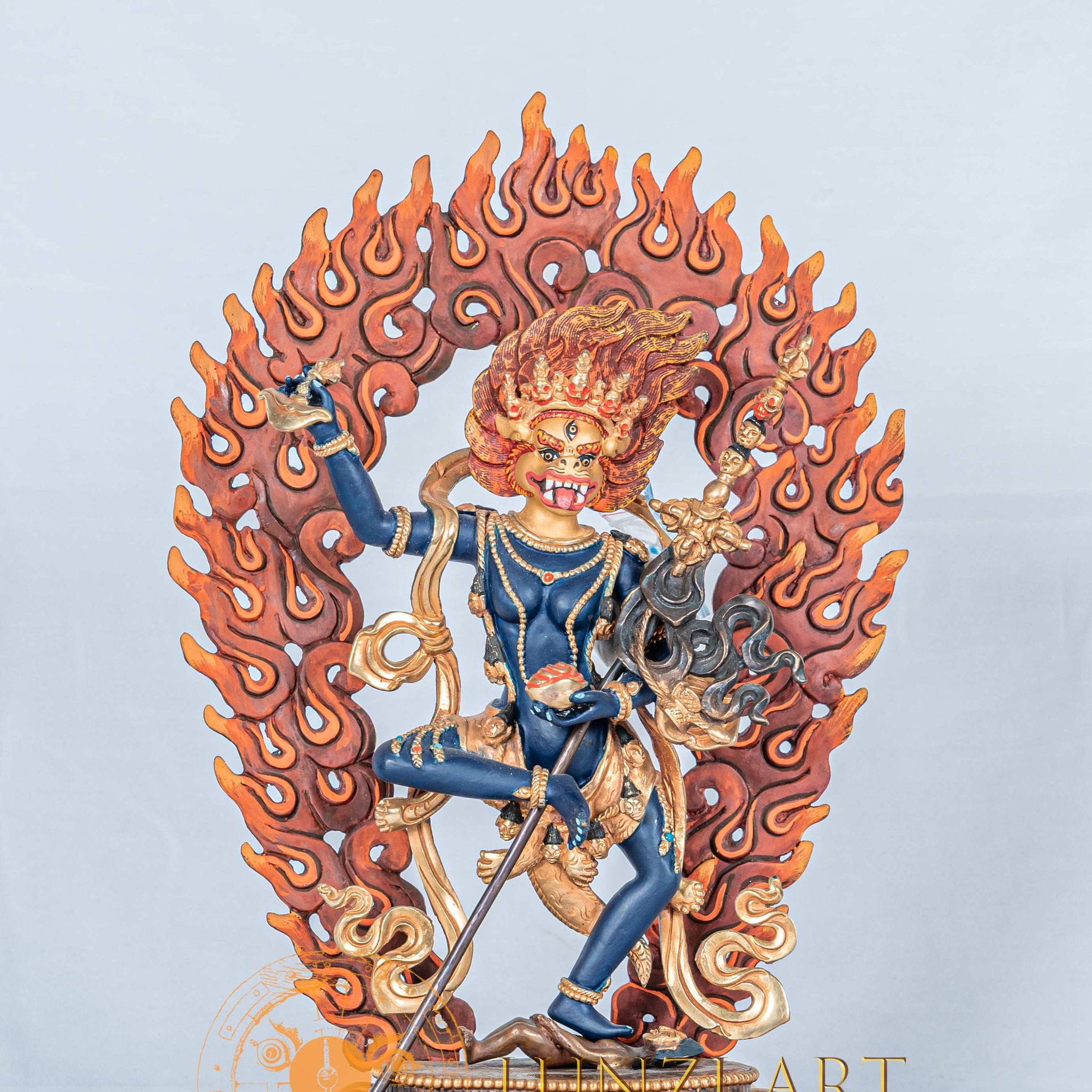 Simhamukha Statue | Copper with Partial Gold Plating - statues