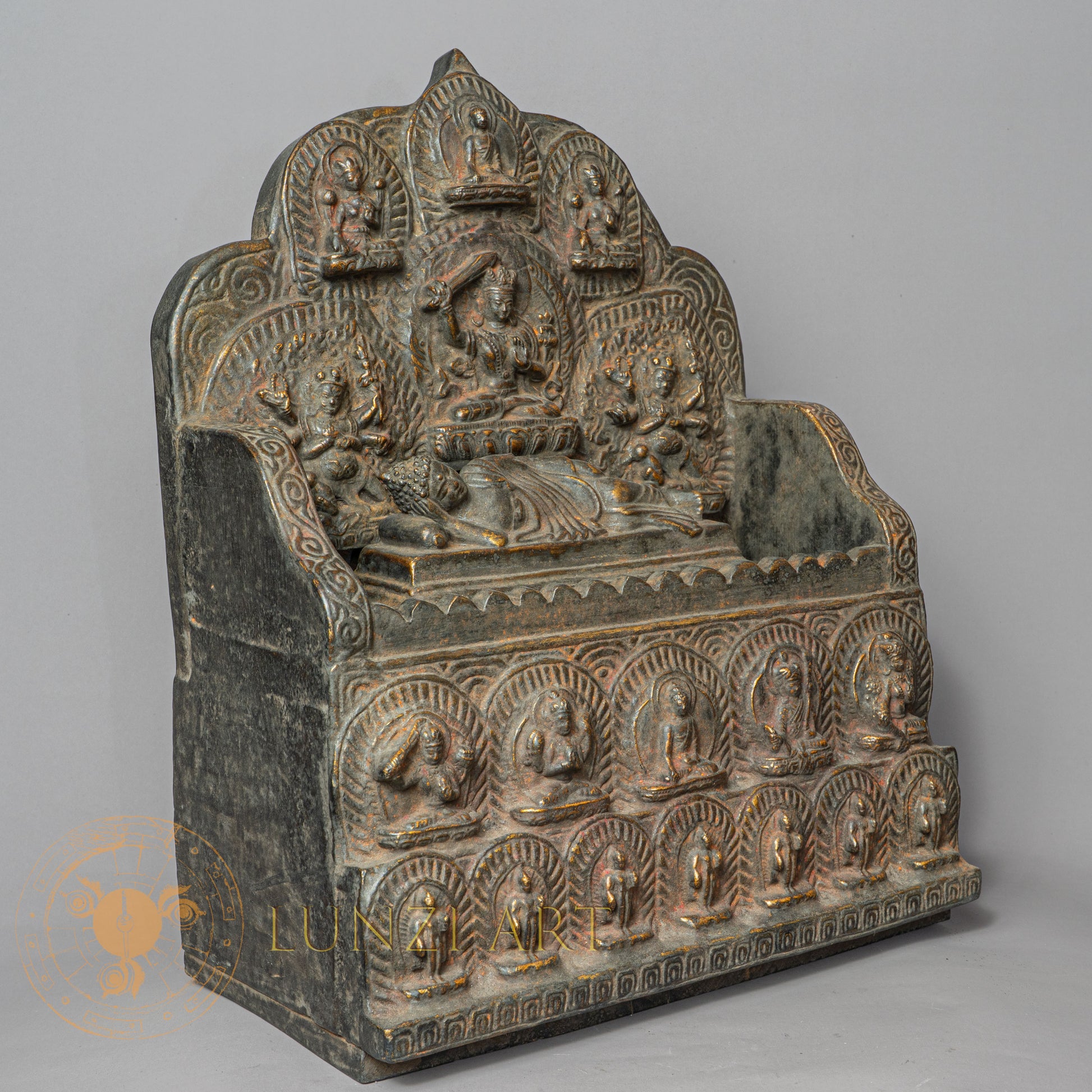Sleeping Buddha Temple Altar | Hand-Carved Wood & Clay - w-s-sh-sba-0006