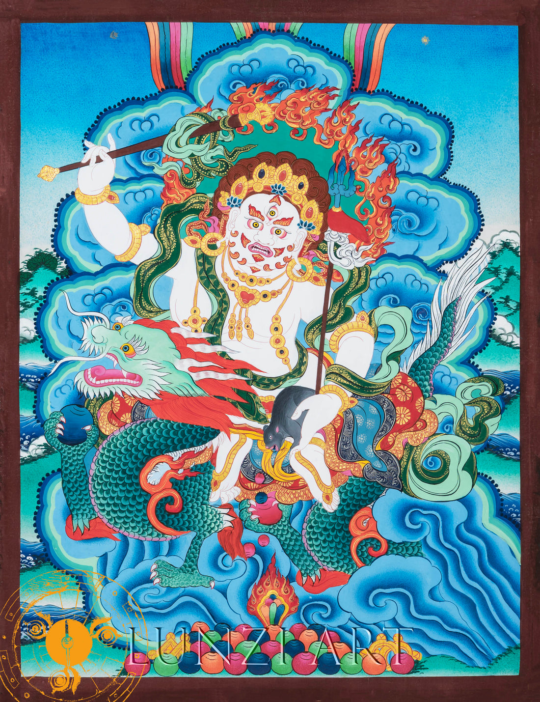 Hand-Painted Thangka White Jambhala – Sacred Prosperity & Compassion - Thangka