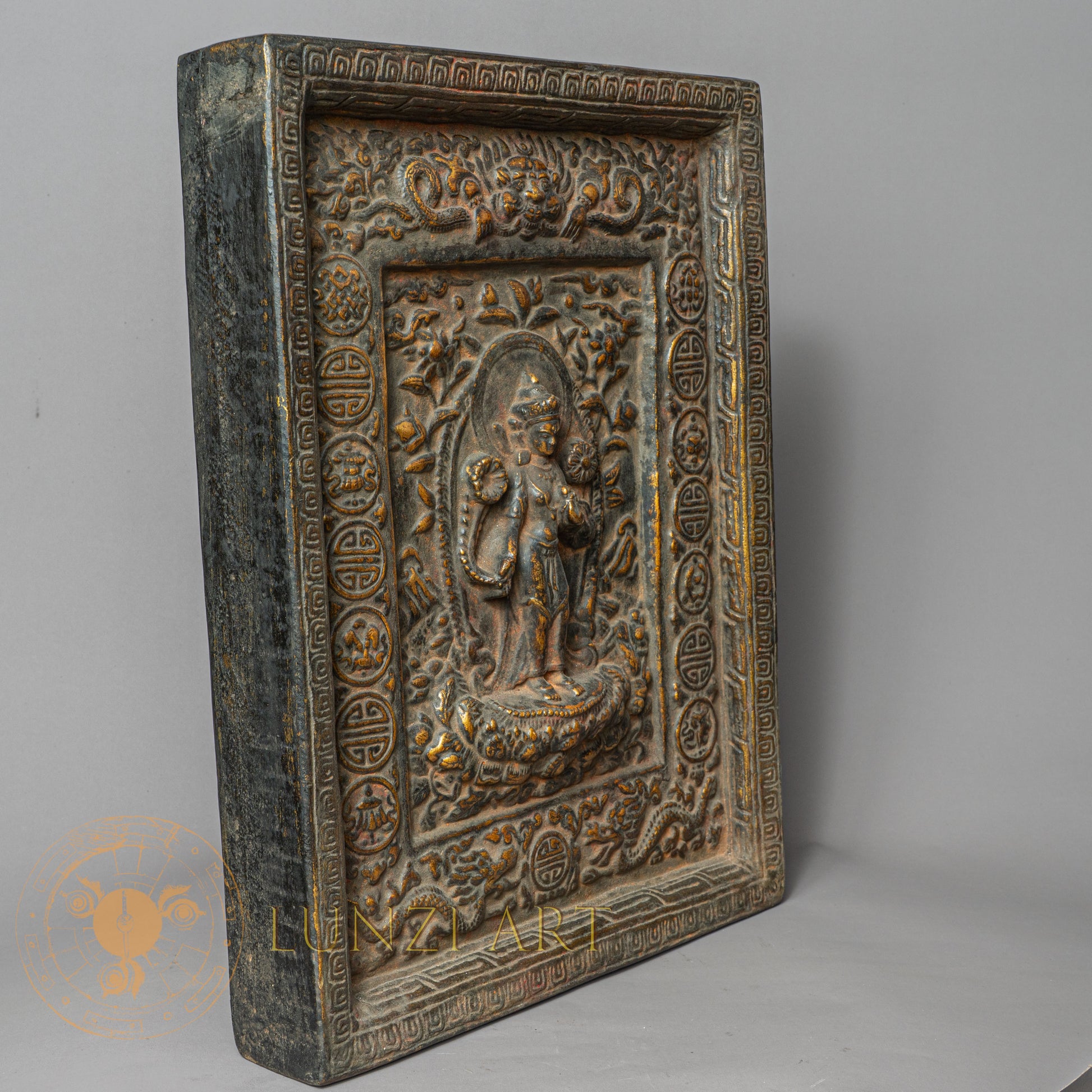 Tara Temple Altar | Hand-Carved Wood & Clay Protection Relief - w-s-sh-ta-0005
