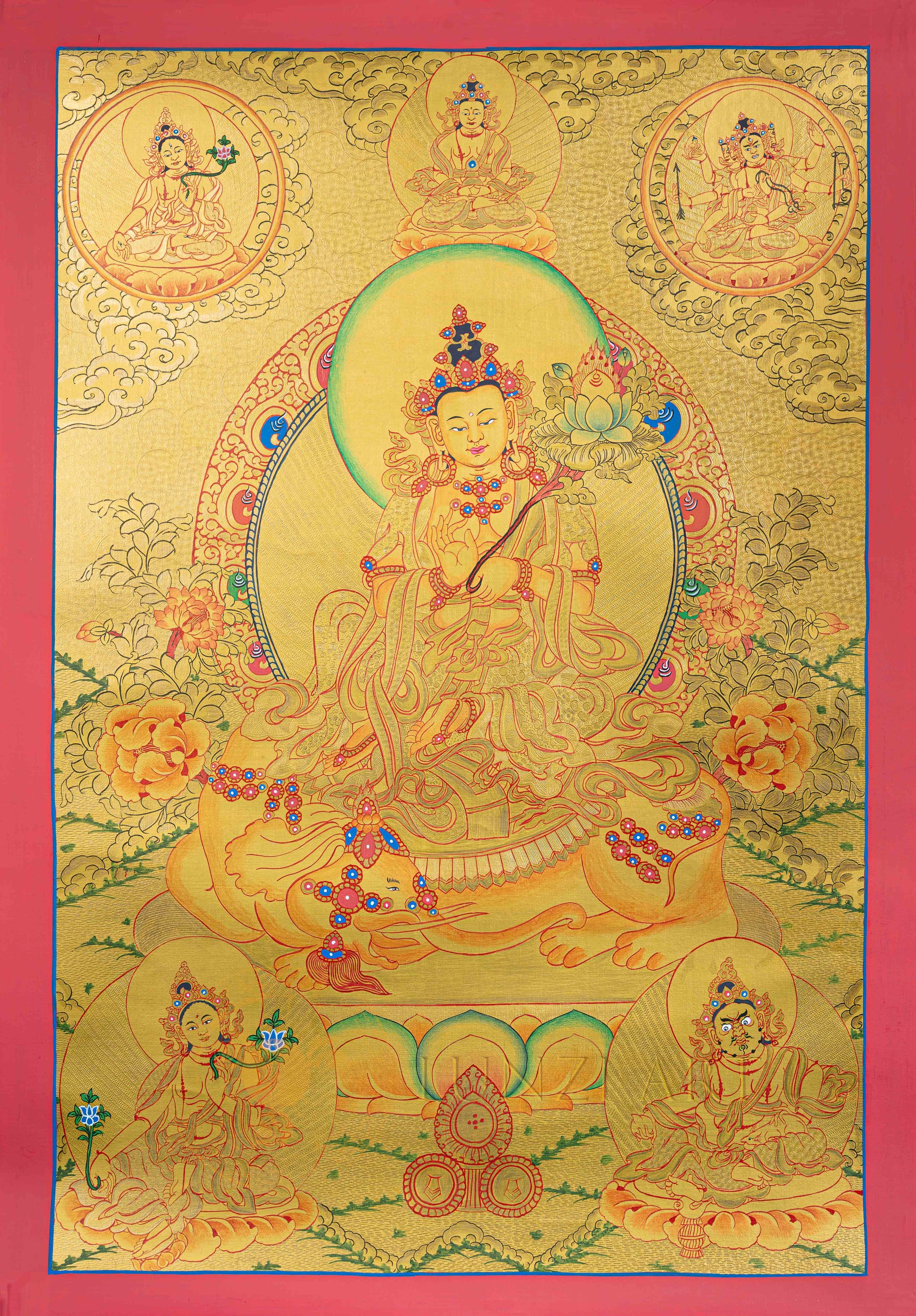 Tasuju Thangka | Hand-Painted Golden Mahasthamaprapta Bodhisattva Art - T-N-ET-GB-MB-0010