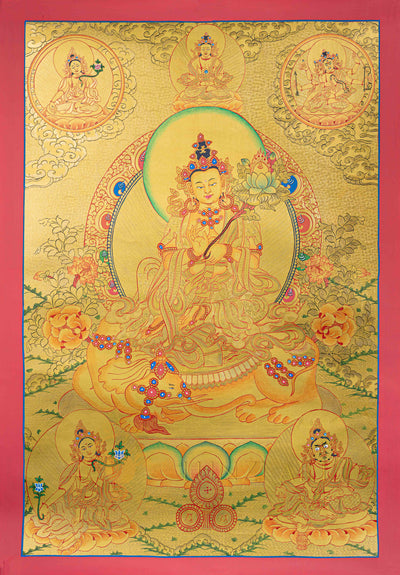 Tasuju Thangka | Hand-Painted Golden Mahasthamaprapta Bodhisattva Art - T-N-ET-GB-MB-0010