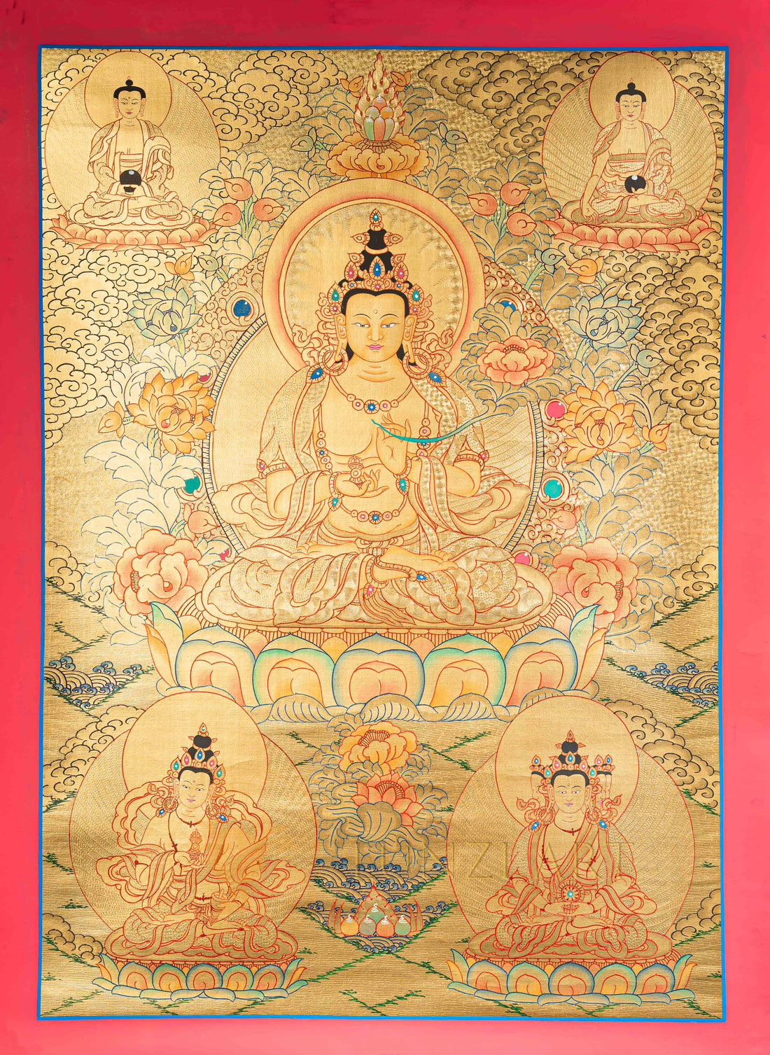 Tasuju Thangka: The Golden Radiance of Spiritual Might - T-N-ET-GB-MB-0002
