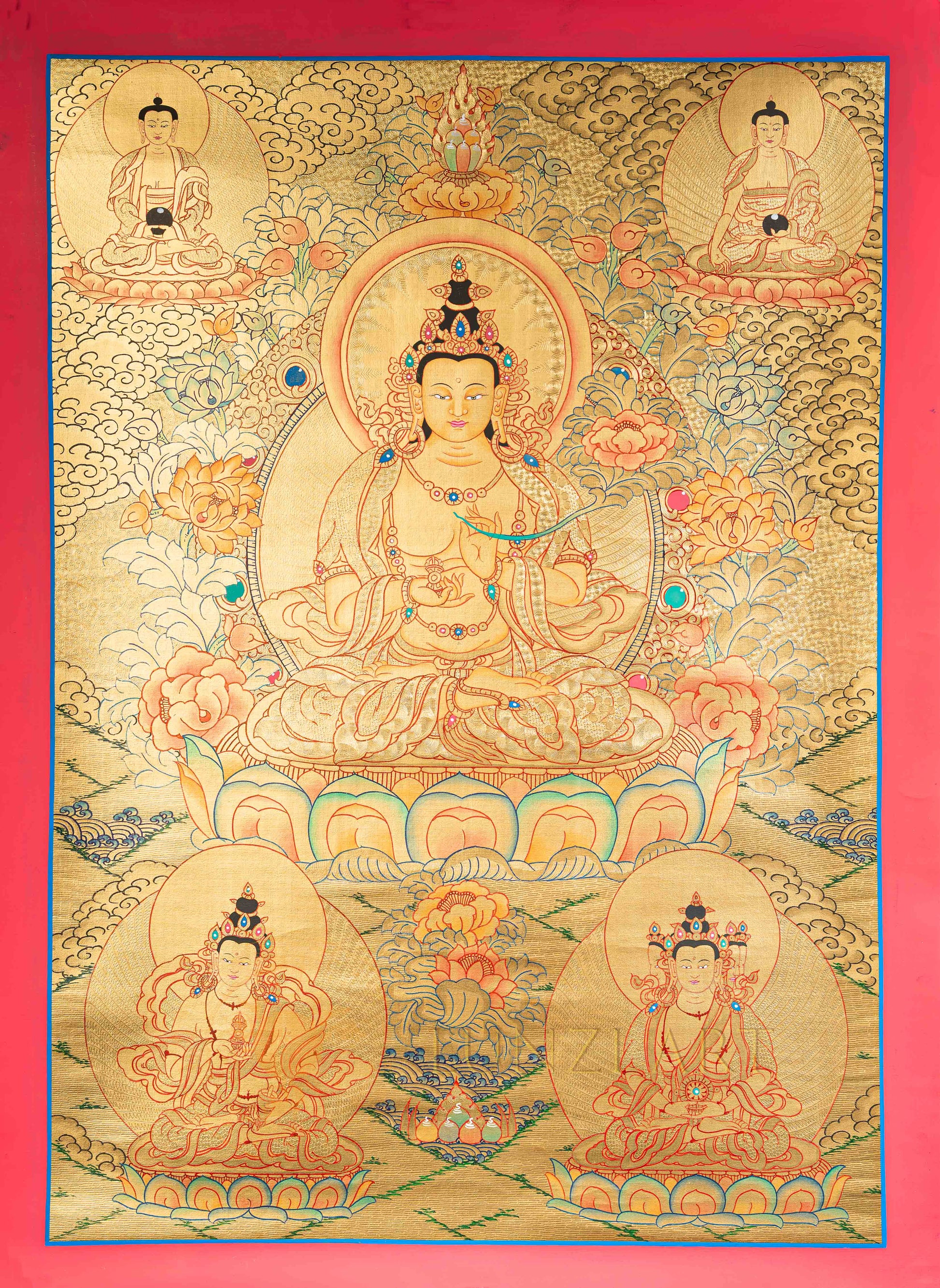 Tasuju Thangka: The Golden Radiance of Spiritual Might - T-N-ET-GB-MB-0002