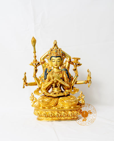 Ten-Armed Namasangiti Manjushri Statue | 24k Gold Plated Gilded Copper - S-P-BA-FG -CG-NM-0021