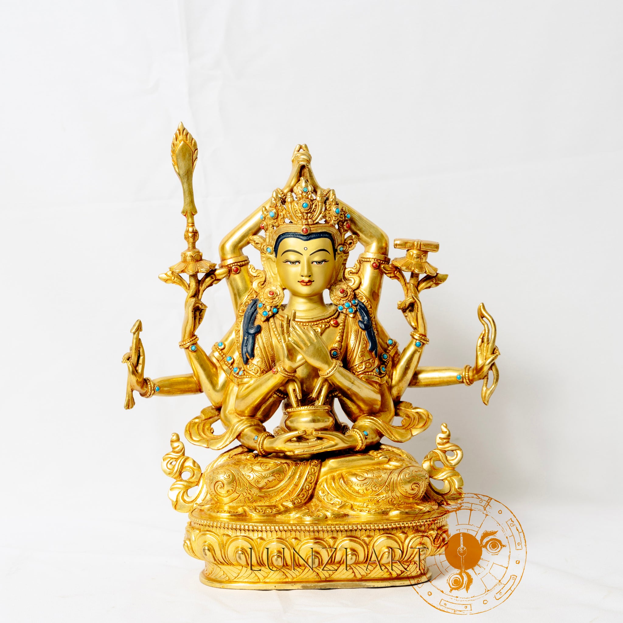 Ten-Armed Namasangiti Manjushri Statue | 24k Gold Plated Gilded Copper - statues