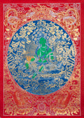 The Azure Mandala of Compassion: Green Tara in Celestial Bloom Thangka Painting - T-S-BT-RB-GT-0026