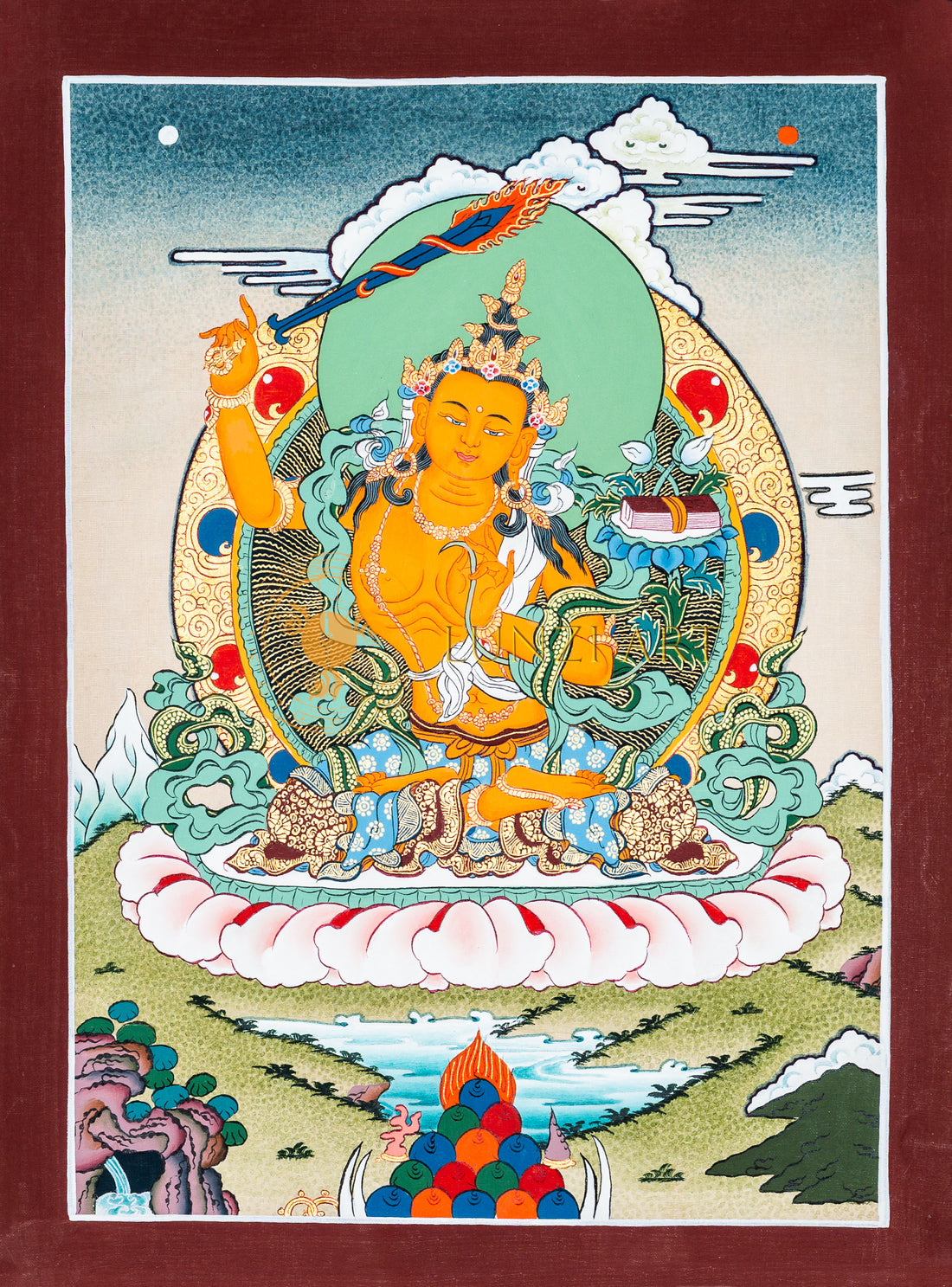 The Blade of Wisdom: Hand-Painted Manjushri Bodhisattva Thangka - T-B-HT-BB-M-0050