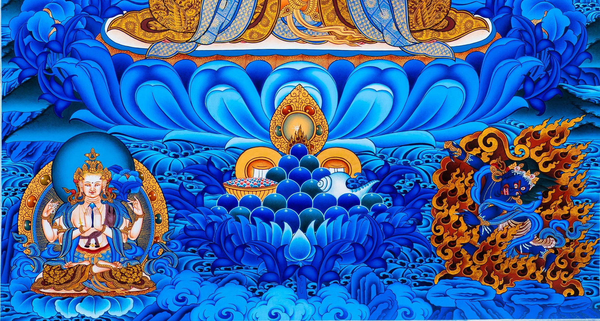 The Bodhisattva of Transcendent Wisdom: Manjushri Thangka Painting - T-S-BT-BB-AU-M-0011