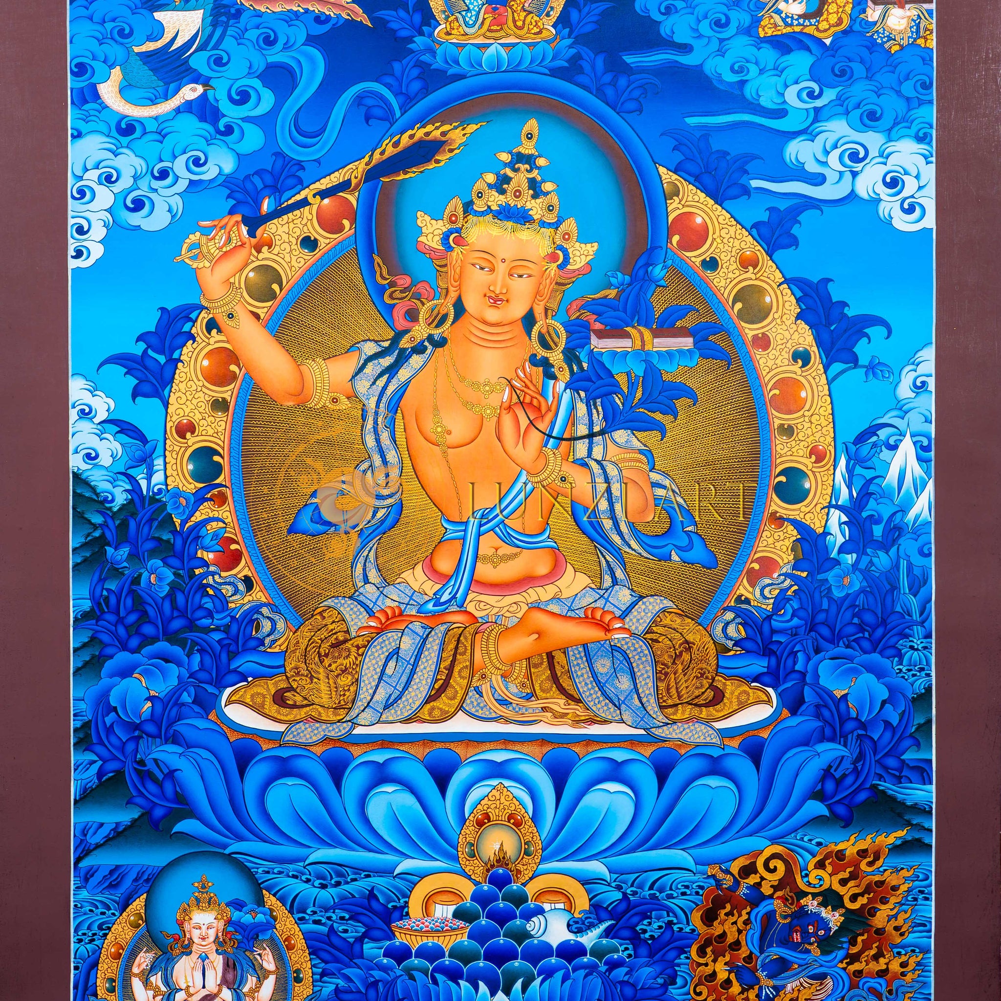 The Bodhisattva of Transcendent Wisdom: Manjushri Thangka Painting - Thangka