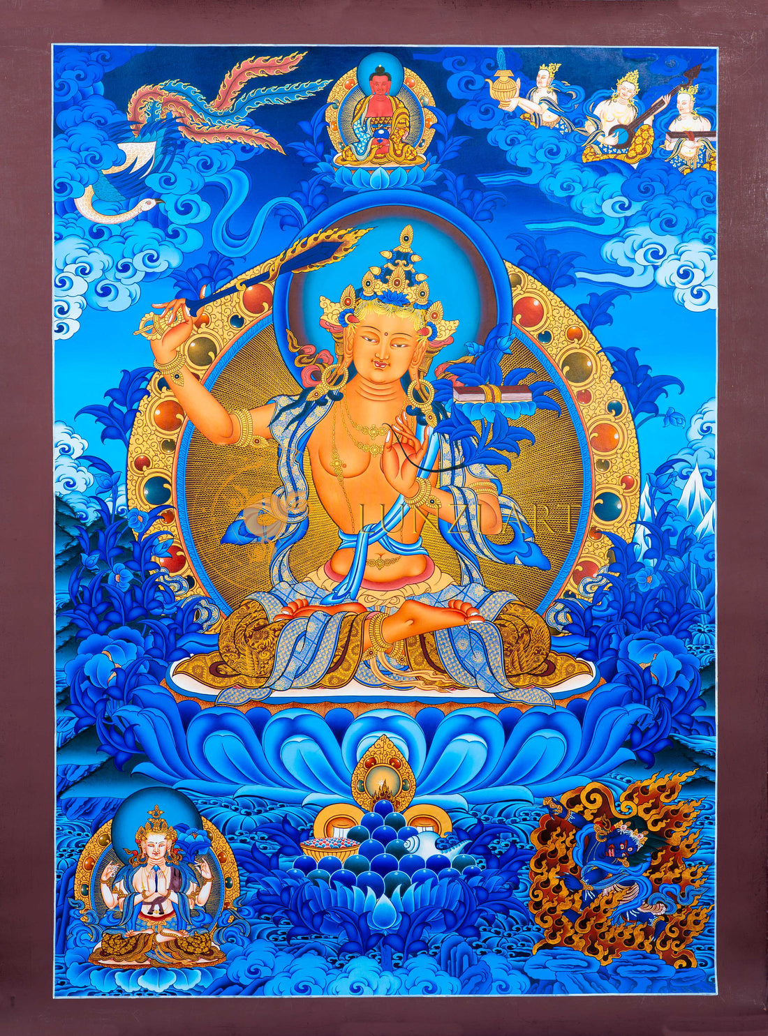 The Bodhisattva of Transcendent Wisdom: Manjushri Thangka Painting - Thangka