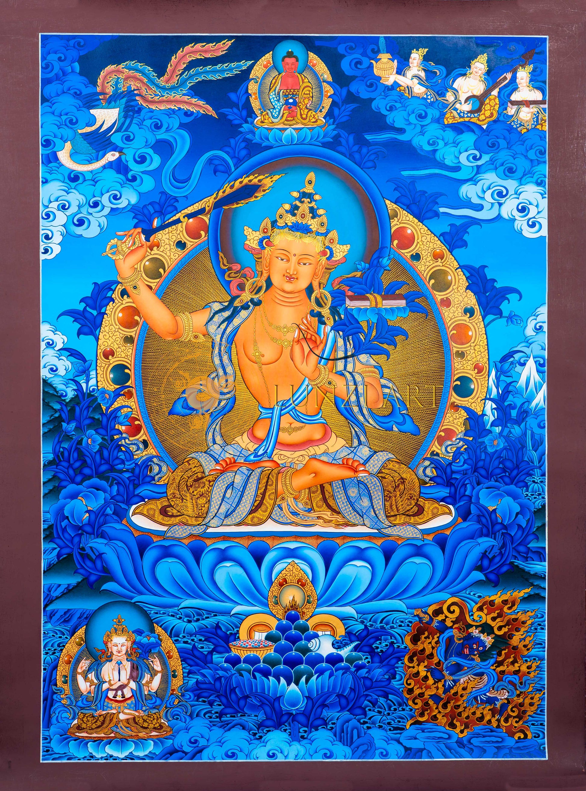 The Bodhisattva of Transcendent Wisdom: Manjushri Thangka Painting - Thangka