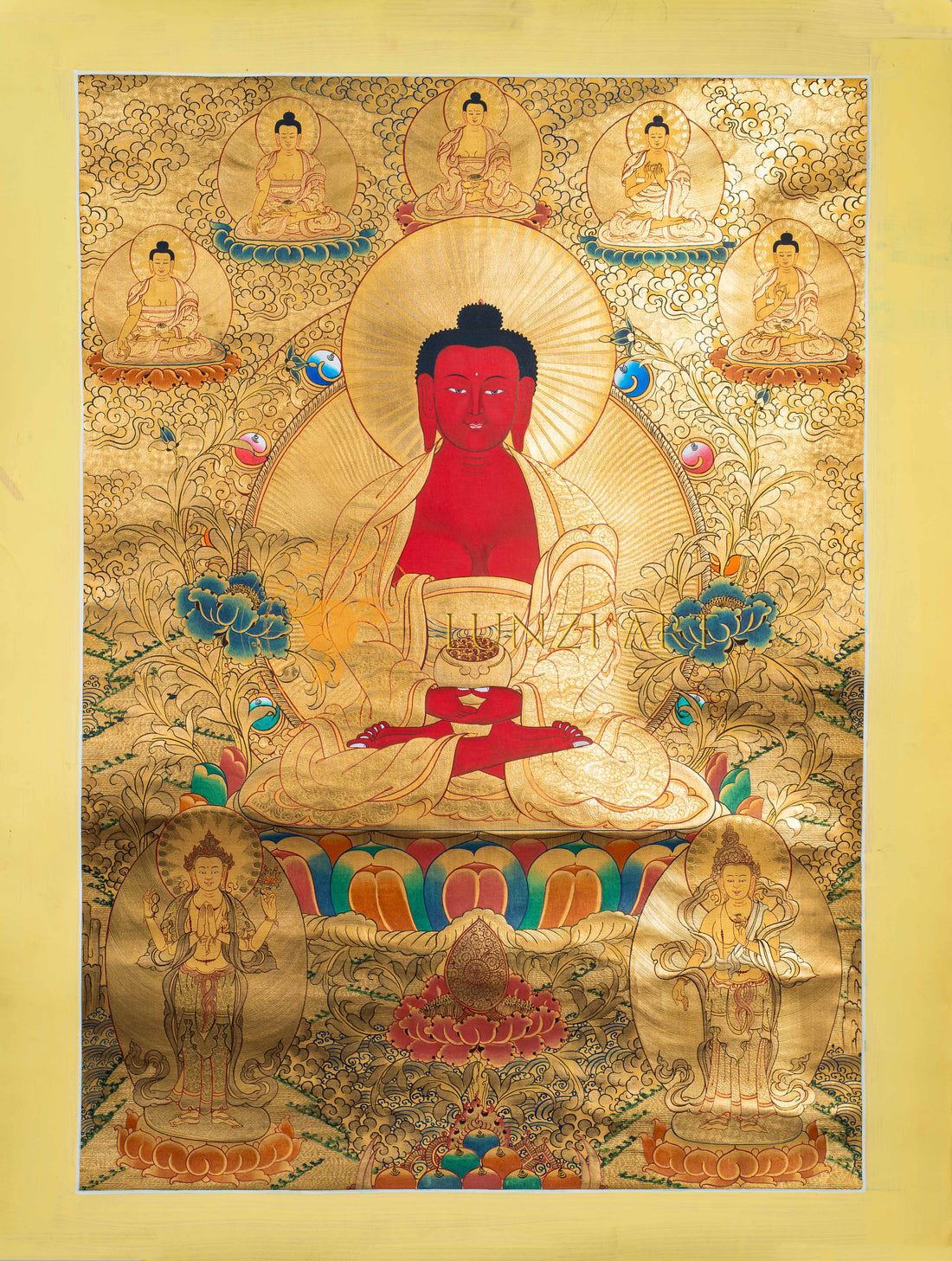 The Buddha of Infinite Light: Red Amitabha Thangka Painting - T-S-BT-CB-AU-AB-0020