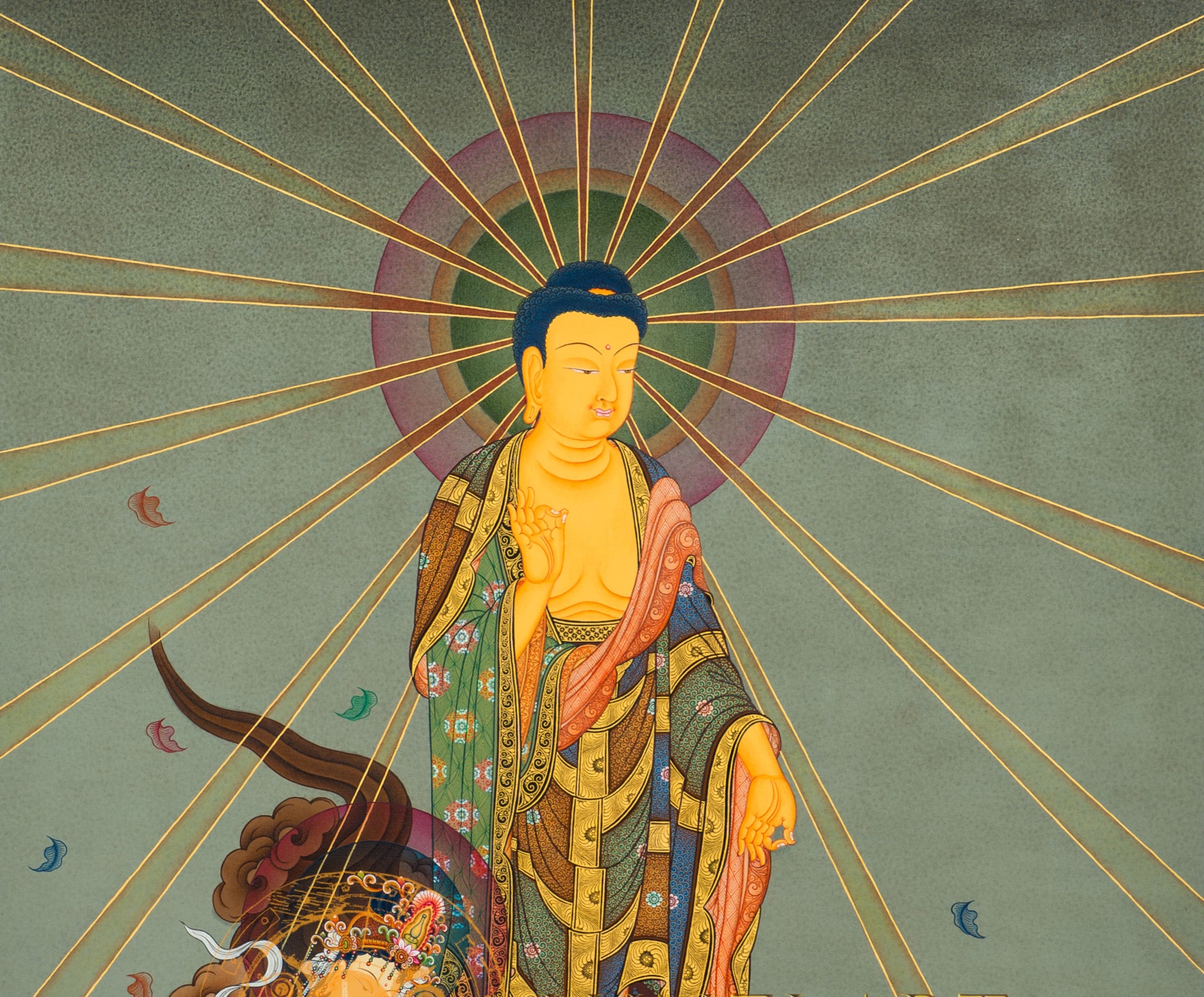 タンカアート The Descent of the Japanese Buddha: A Celestial Vision Thangka