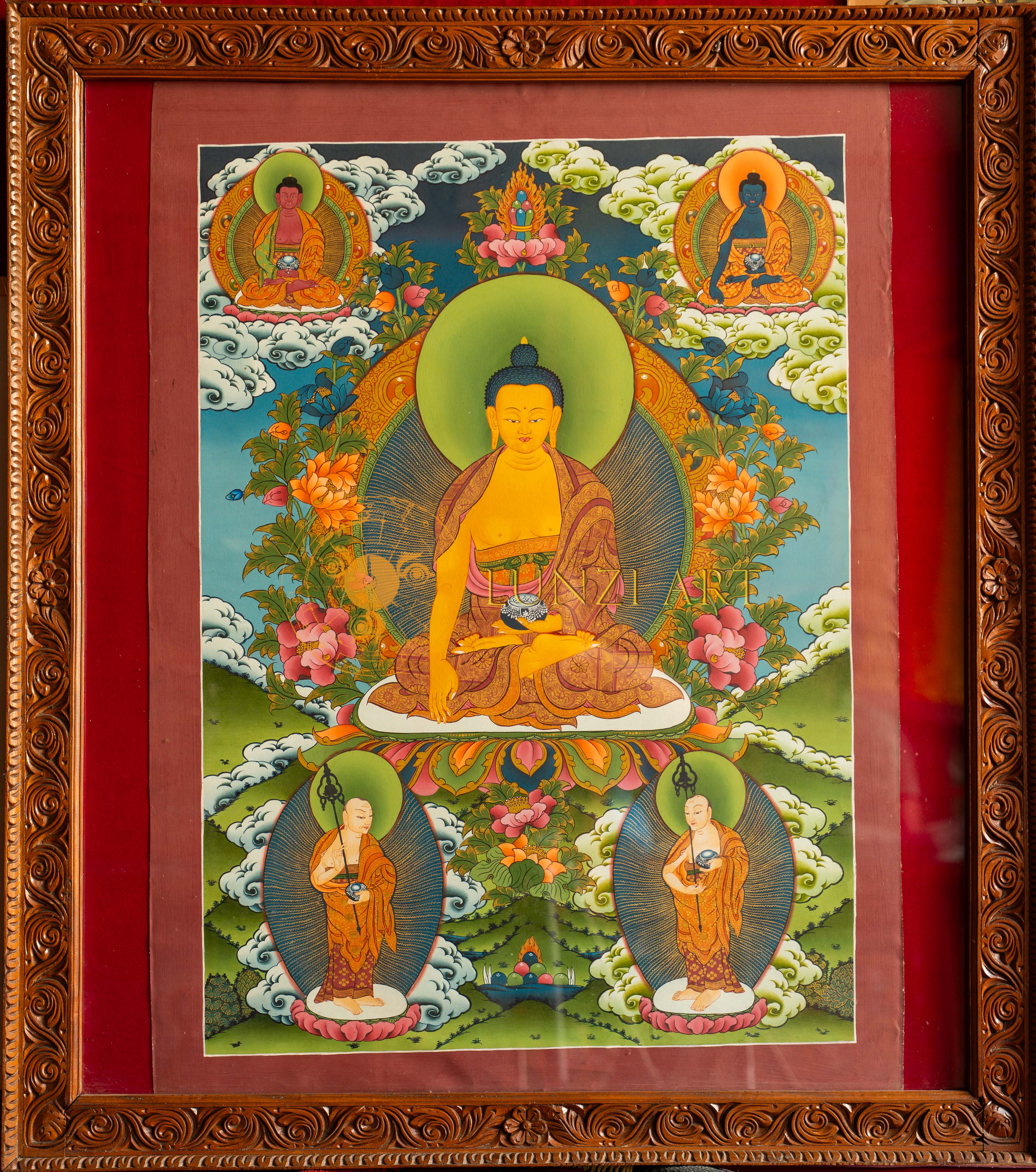 buddha_you様★ The Divine Shakyamuni Buddha with Disciples Thangka – LunziArt