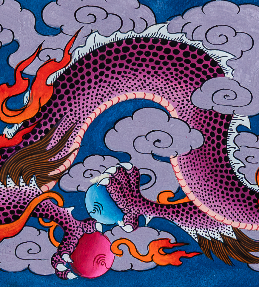 The Druk (Thunder Dragon) Thangka: Celestial Voice of Power - T-B-HT-RB-D-0084