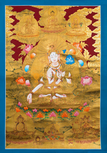 The Embodiment of Compassion: White Tara Thangka Painting - T-S-BT-BB-AU-WT-0018