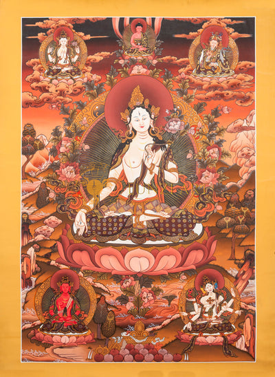 The Embodiment of Compassion: White Tara Thangka Painting - Thangka