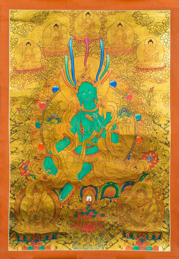 The Emerald Saviour: Green Tara Thangka in Gold - T-S-BT-OB-AU-GT-0022