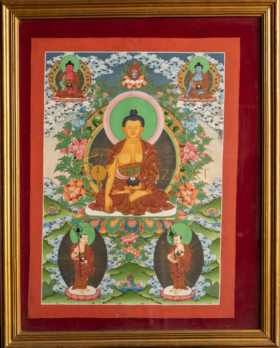 The Enlightened Shakyamuni Buddha with Attendants Thangka